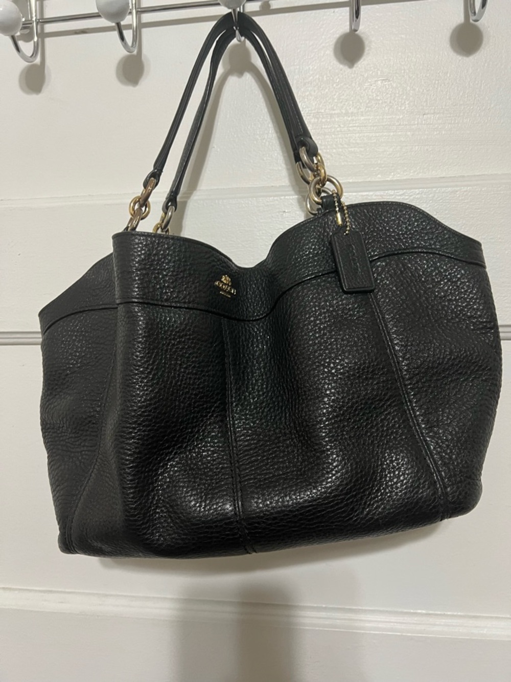 Authentic Coach Black Pebbled Leather Tote with Gold Hardware